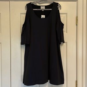 NWT eci L metallic navy cold shoulder dress